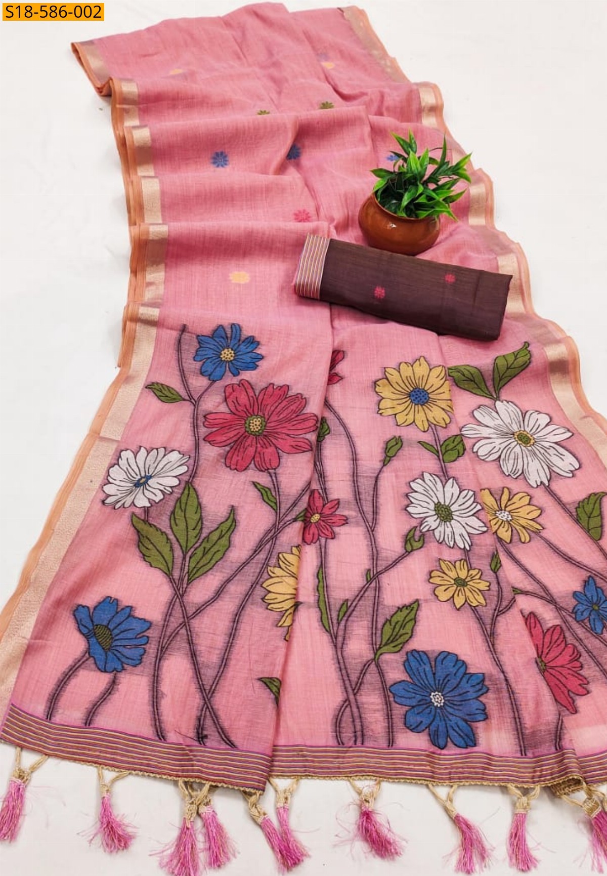 Peach Soft Muga Cotton Saree