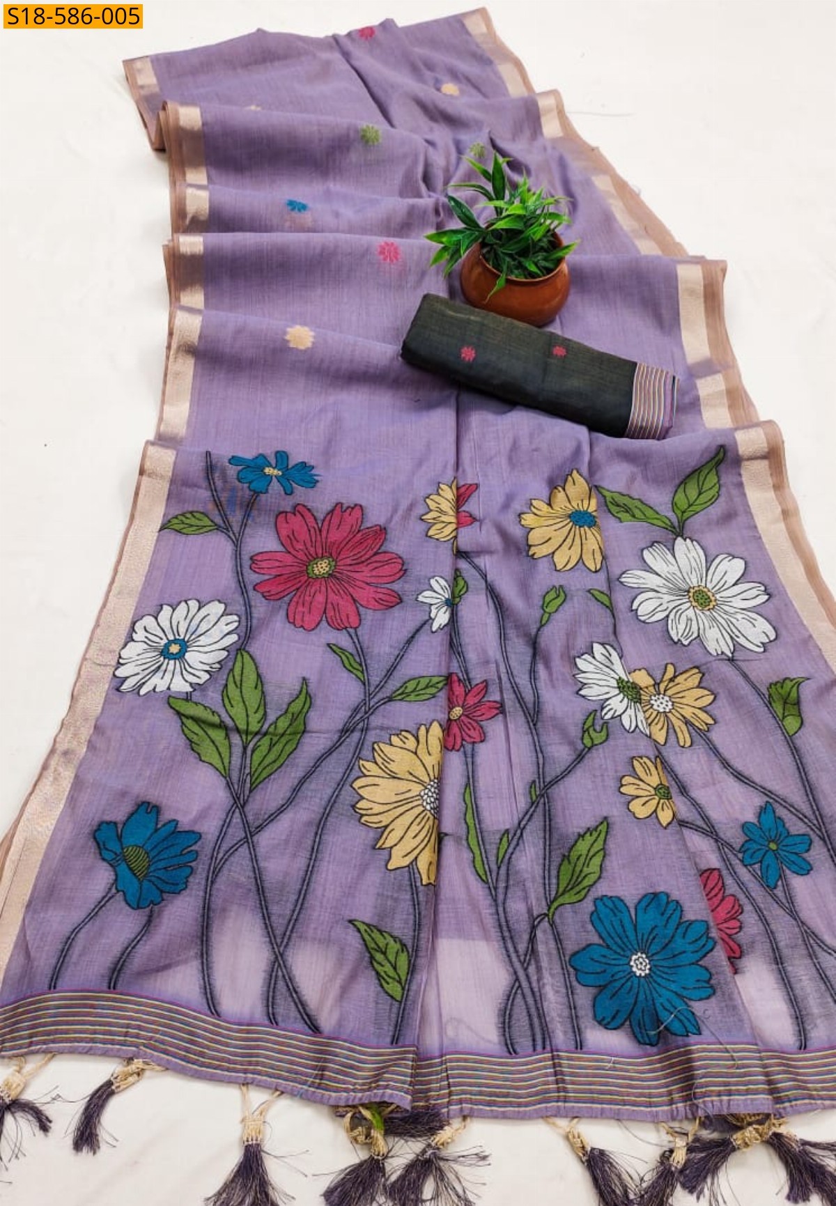 Lavender Soft Muga Cotton Saree