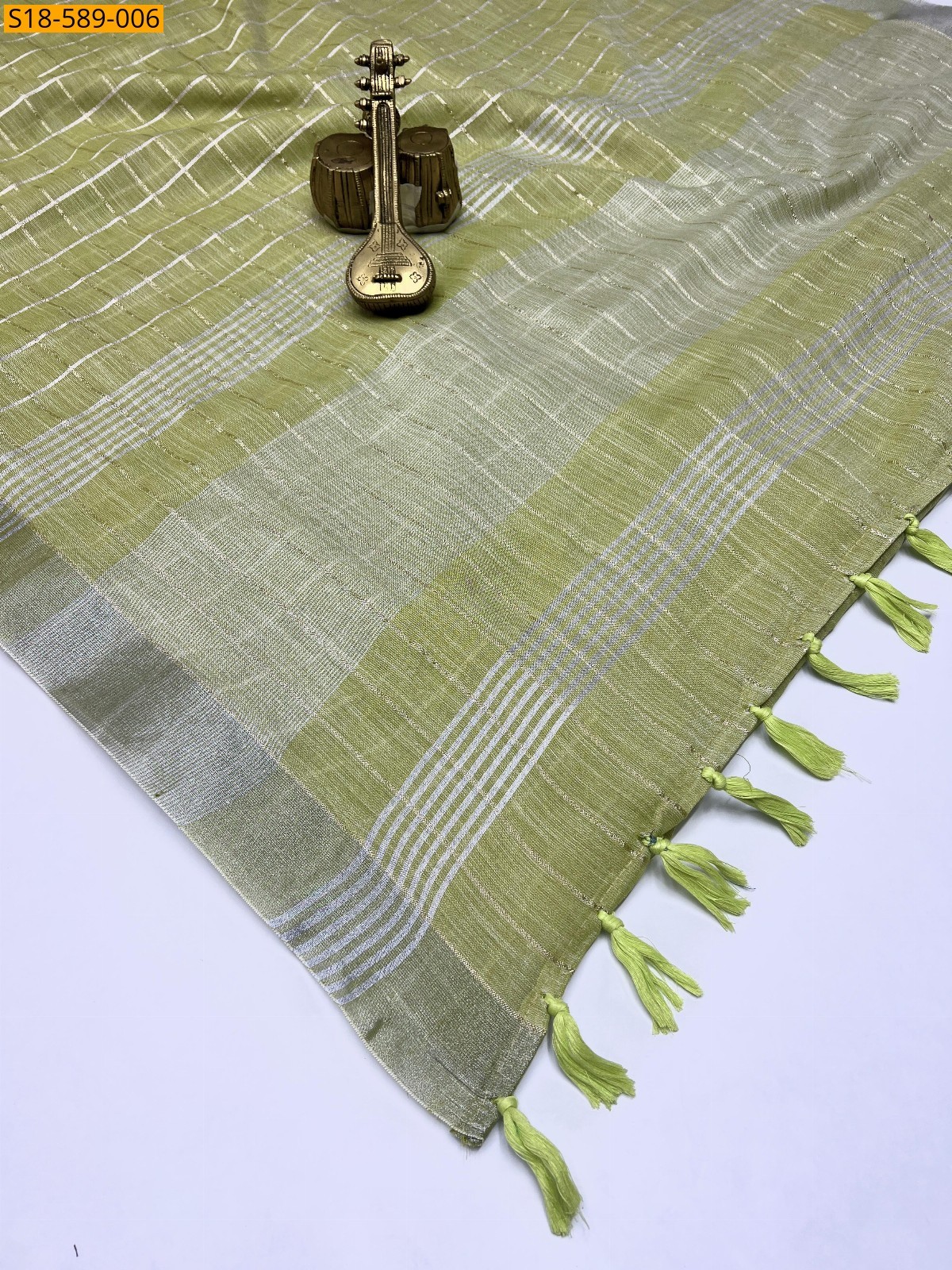 Green Linen cotton saree