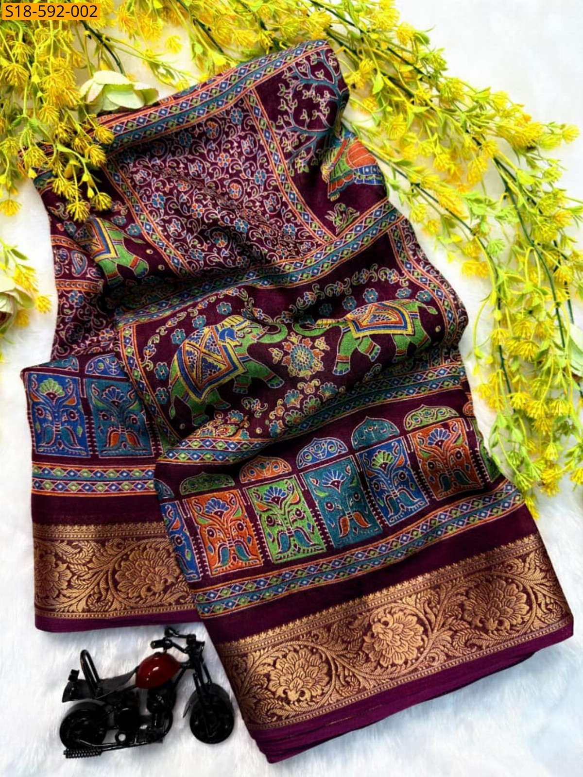 Maroon Heavy marshmelon Ajrakh Saree