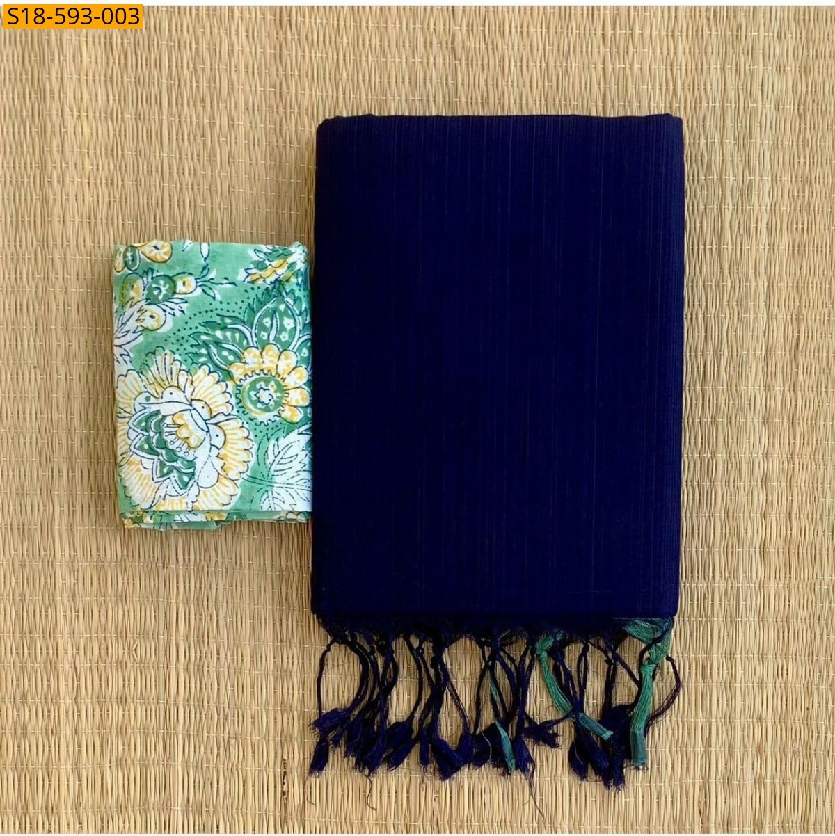 Navy blue Fancy Khadi cotton Saree