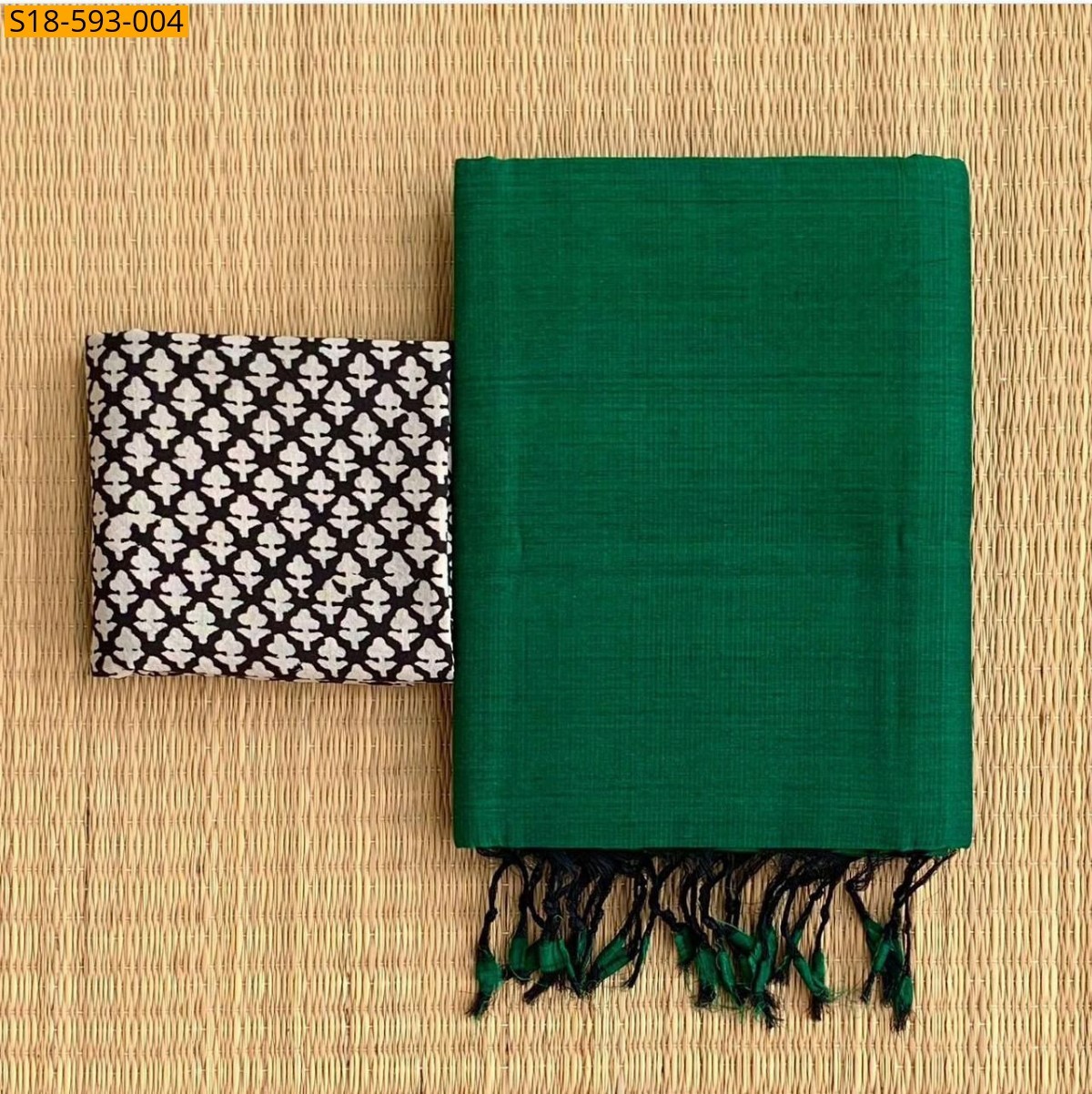 Green Fancy Khadi cotton Saree