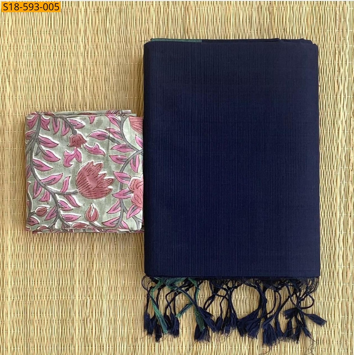 Navy blue Fancy Khadi cotton Saree