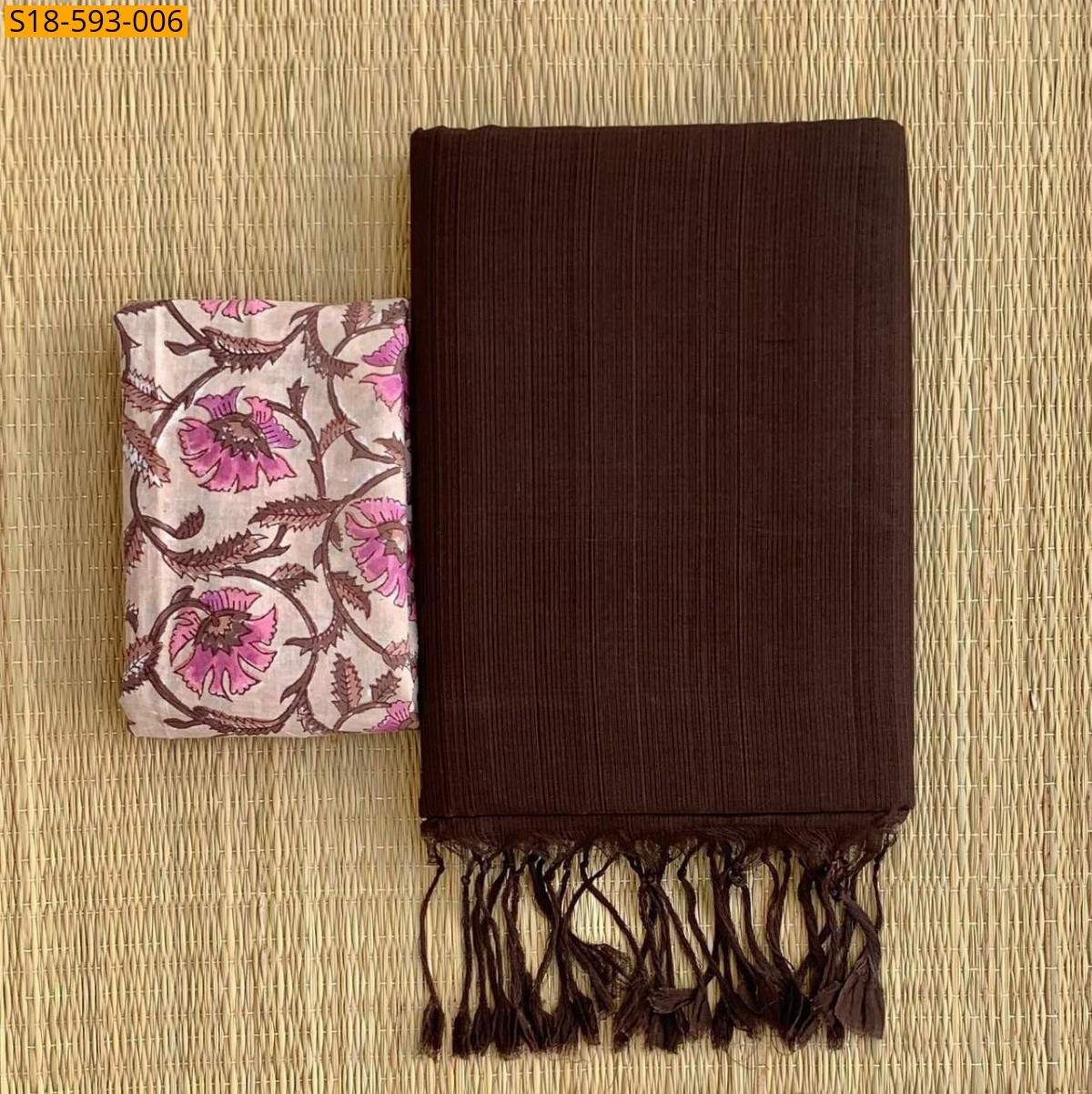 Brown Fancy Khadi cotton Saree