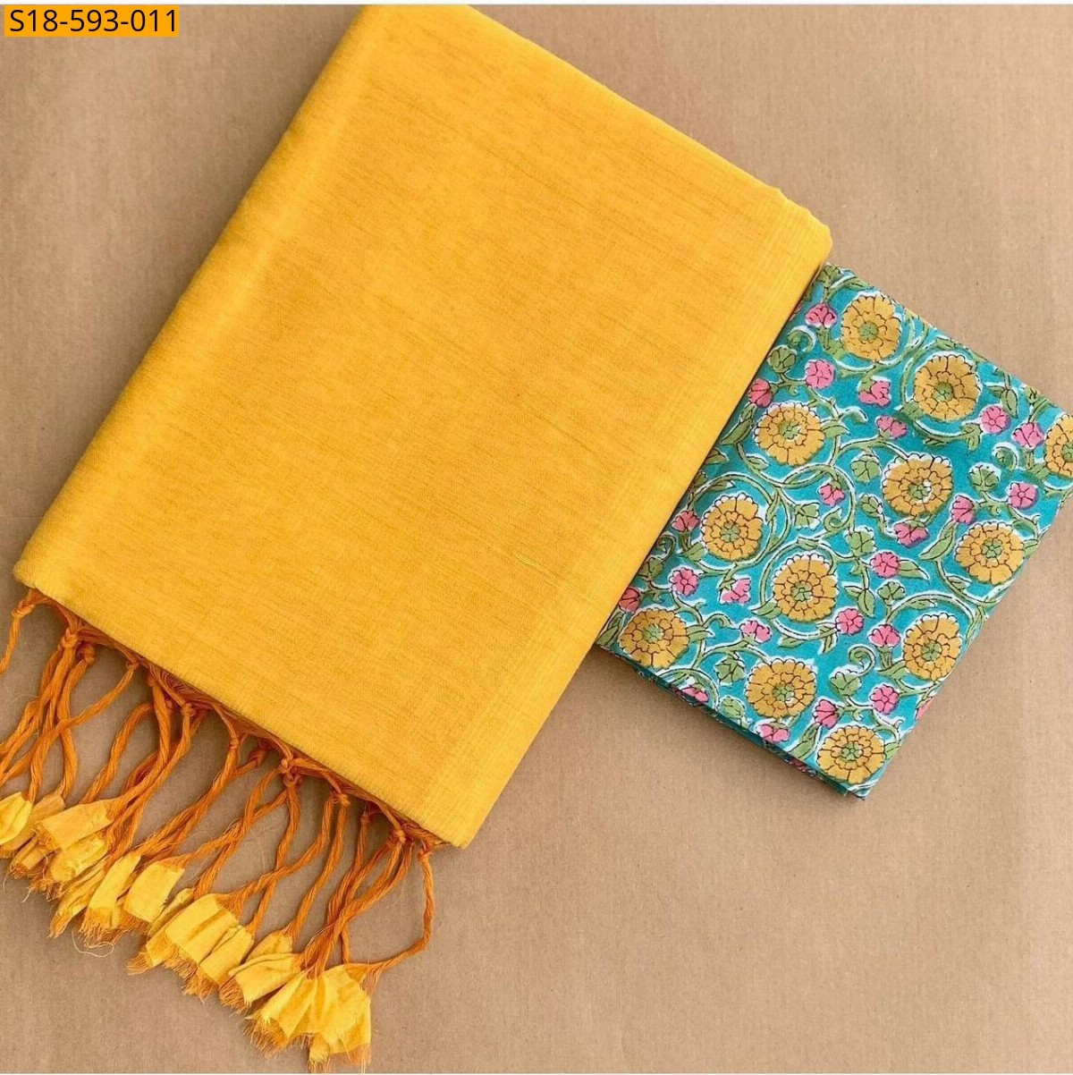 Yellow Fancy Khadi cotton Saree