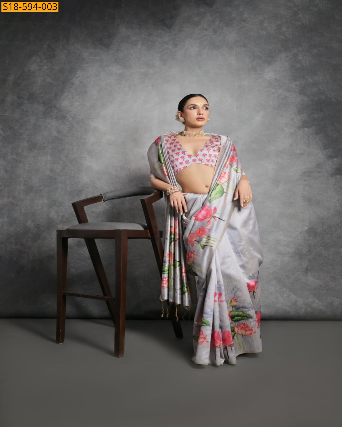 Gray Tussar silk pichwai saree