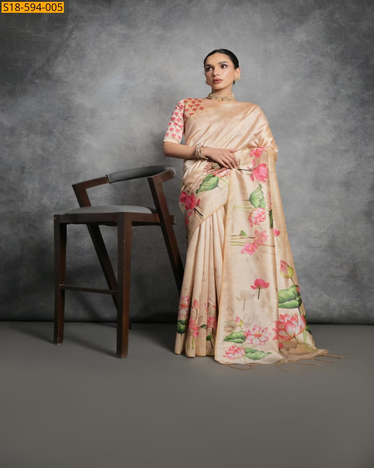 Sandal Tussar silk pichwai saree