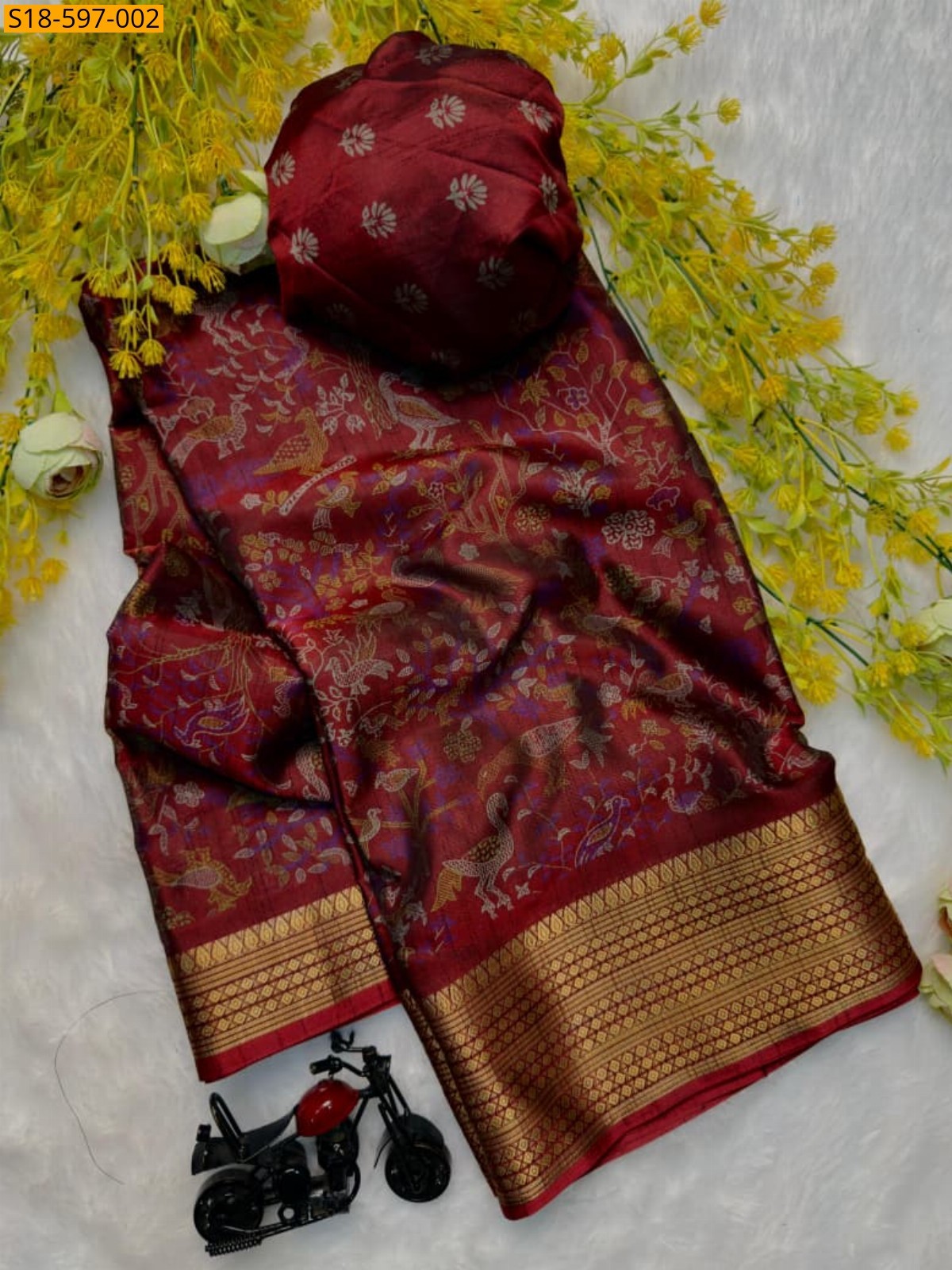 Maroon Soft bleck dola silk sarees