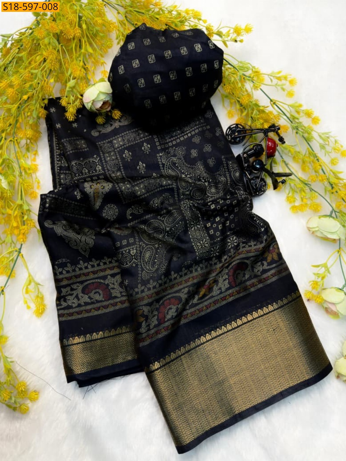 Black Soft bleck dola silk sarees