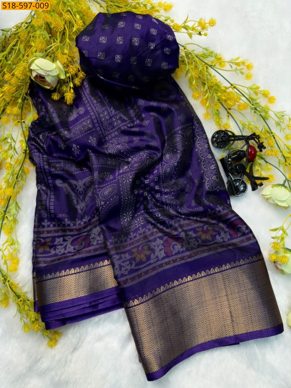 Violet Soft bleck dola silk sarees
