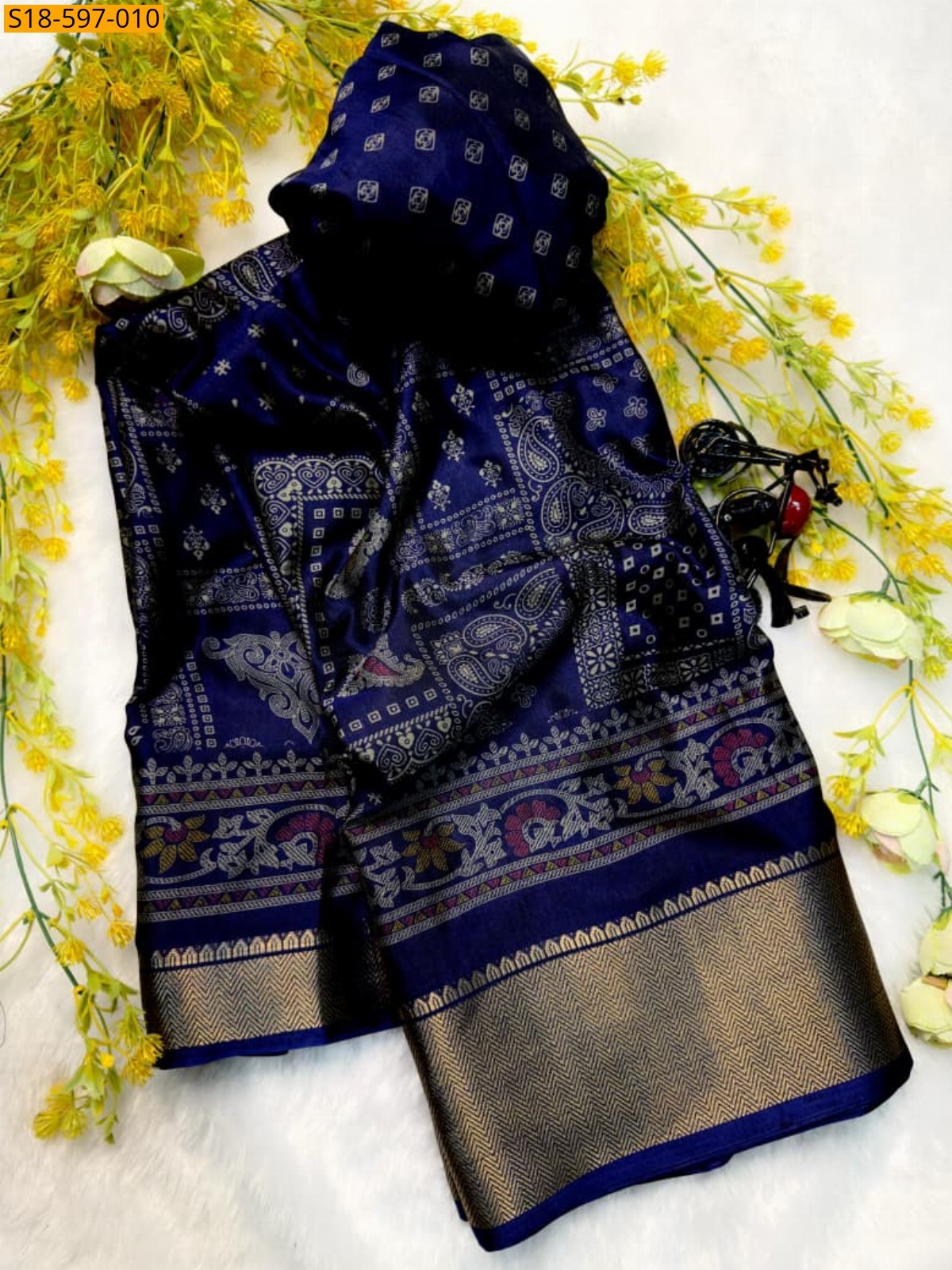 Navy Blue Soft bleck dola silk sarees