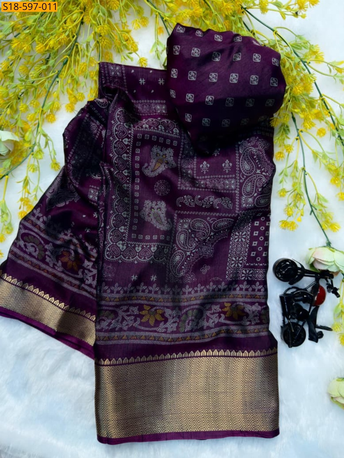 Purple Soft bleck dola silk sarees