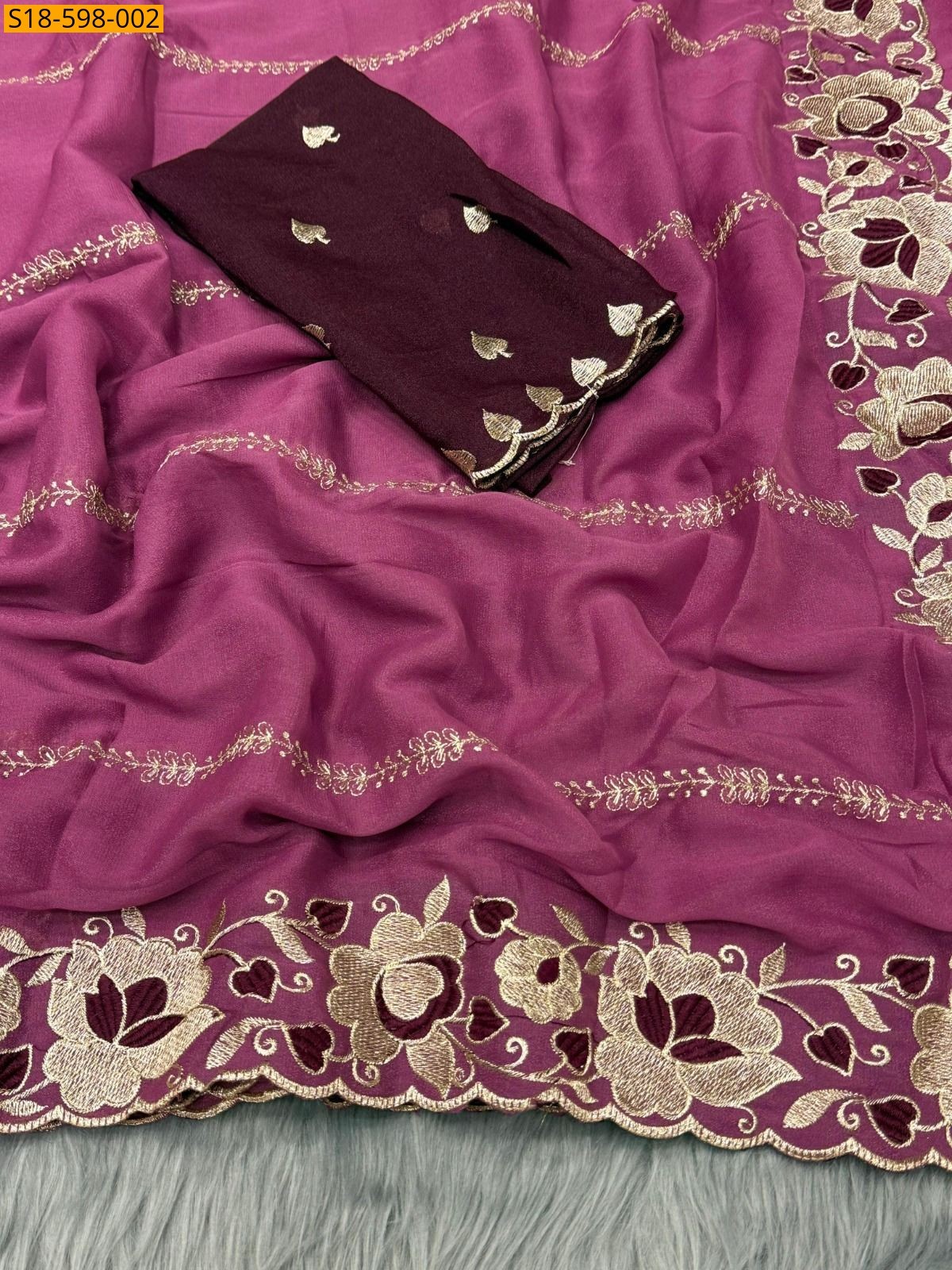 Pink Star Georgette Embroidery Saree