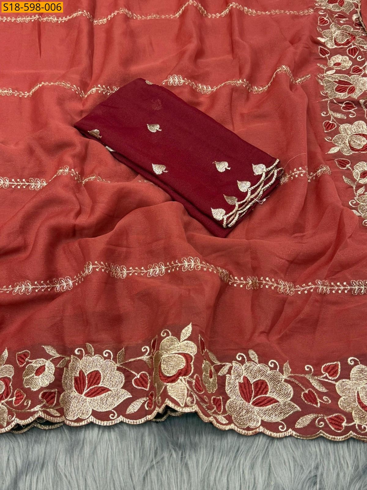 Orange Star Georgette Embroidery Saree