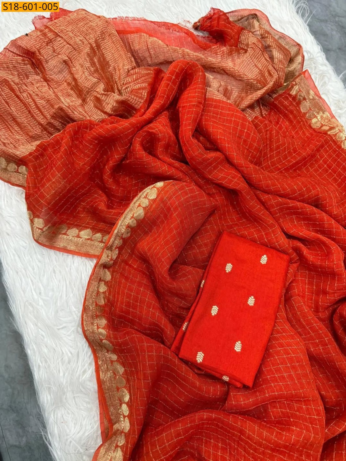 Orange Viscose georgette Sarees