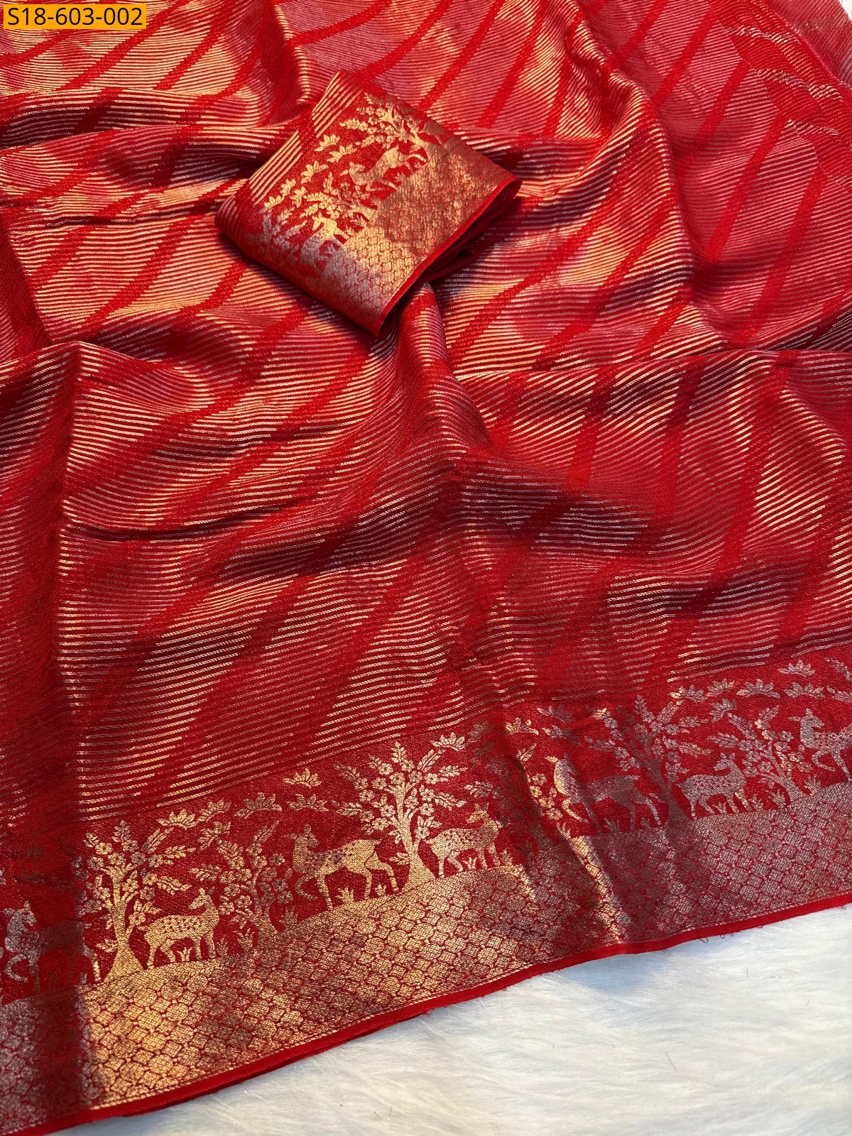Red Fancy Viscose tissue Sarees