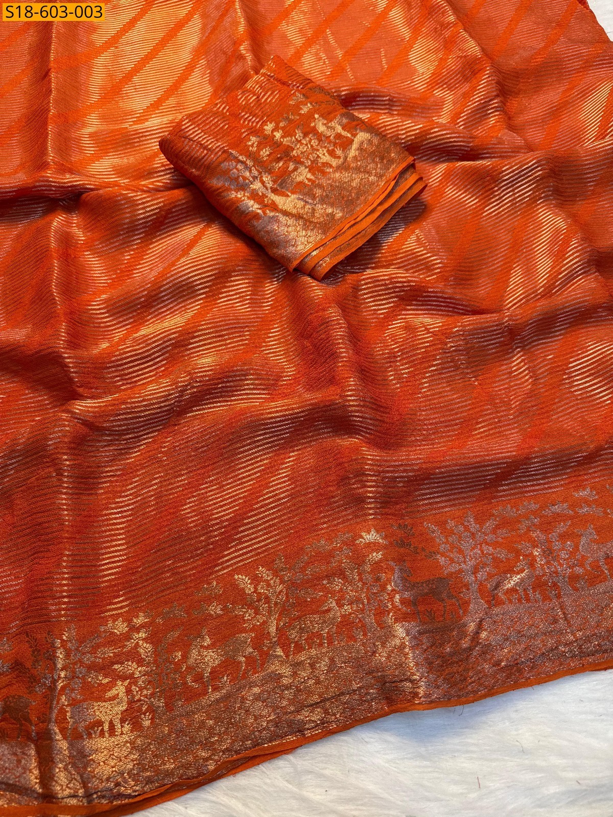 Orange Fancy Viscose tissue Sarees