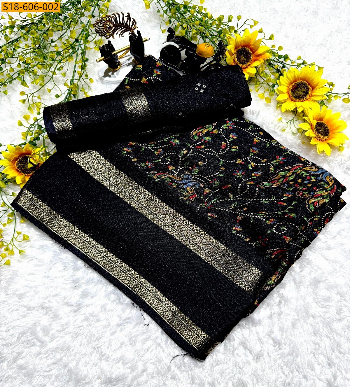 Black Georgette printed Sarees