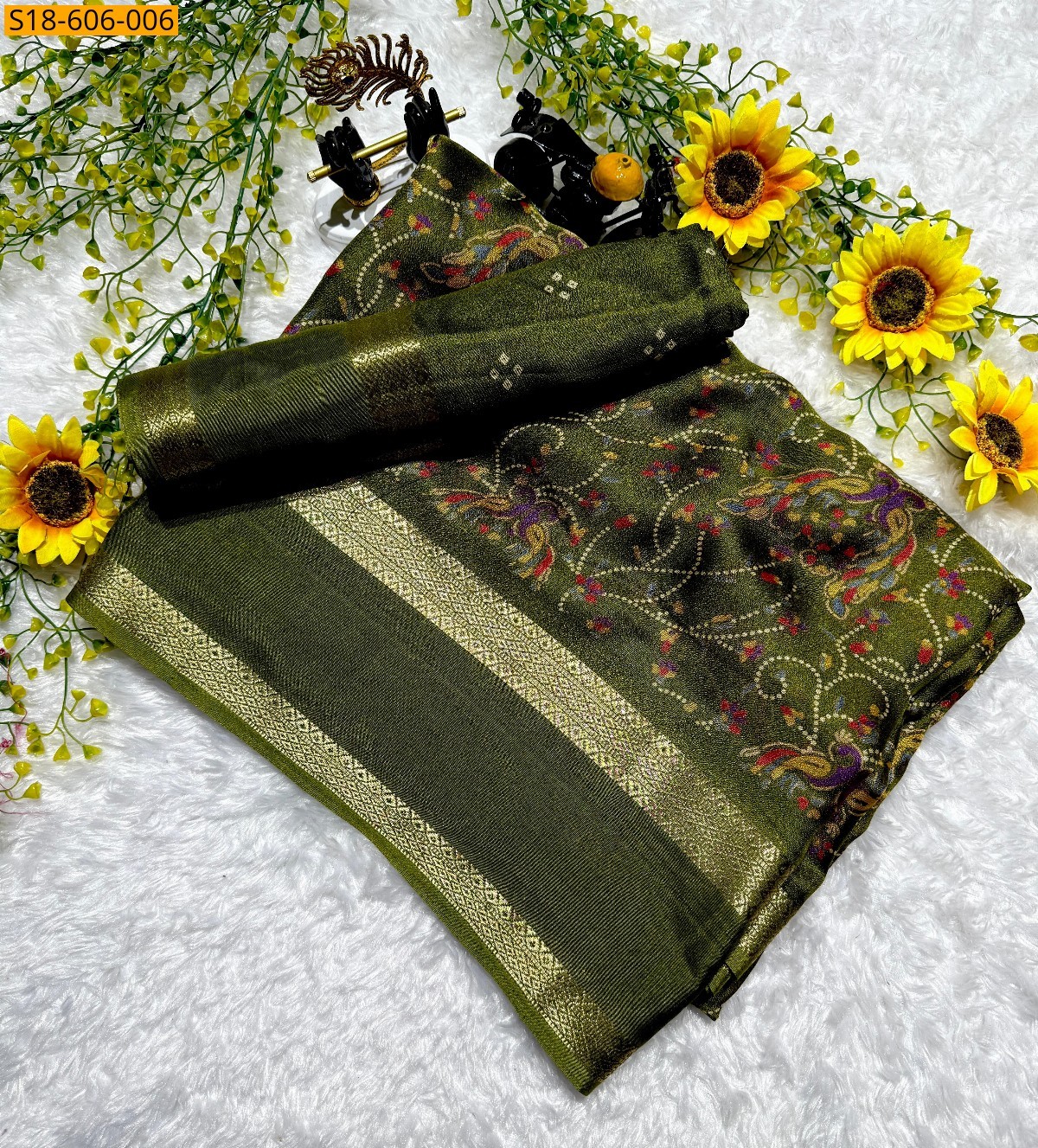 Green Georgette printed Sarees