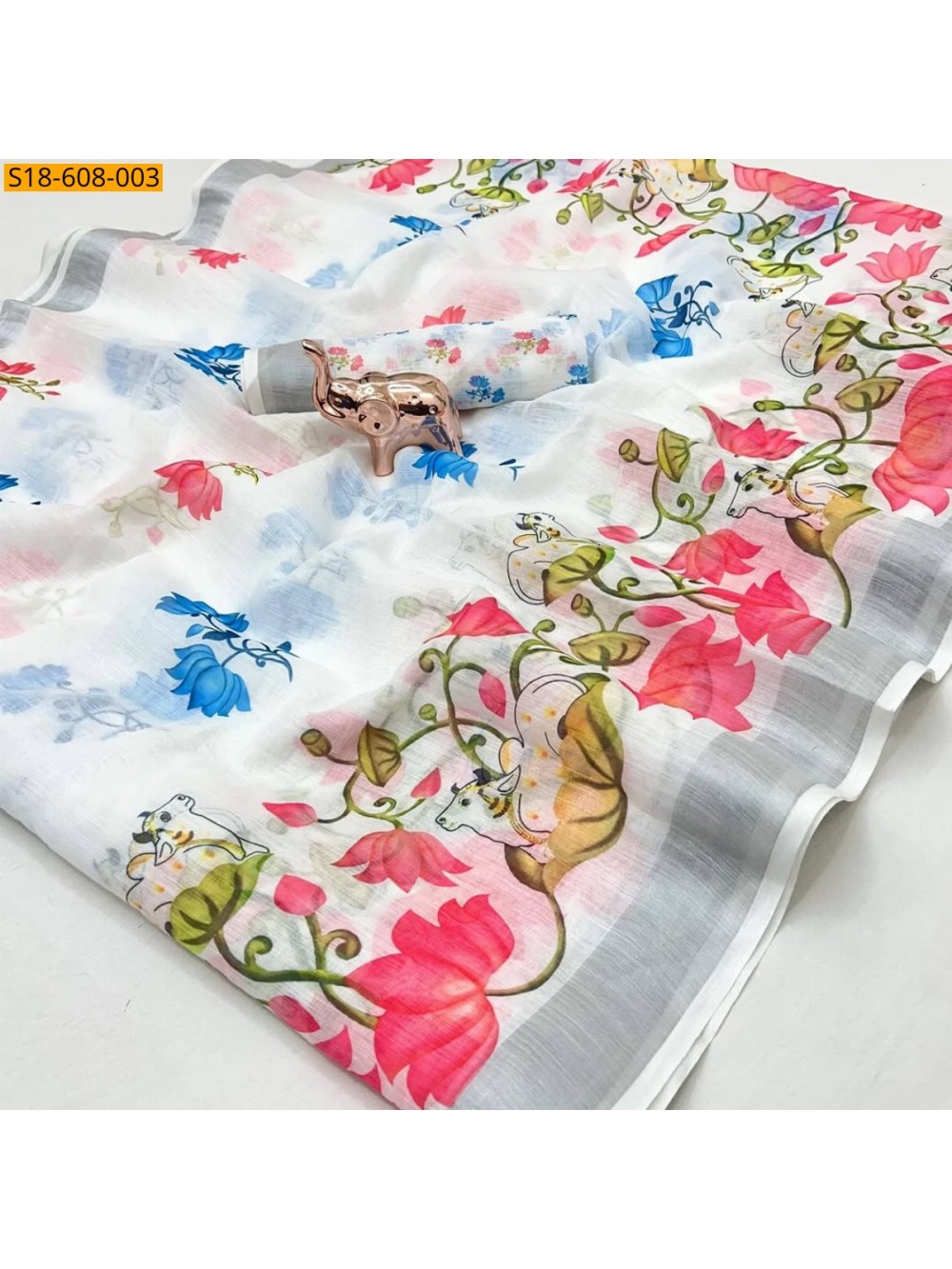 Linen cotton printed saree 