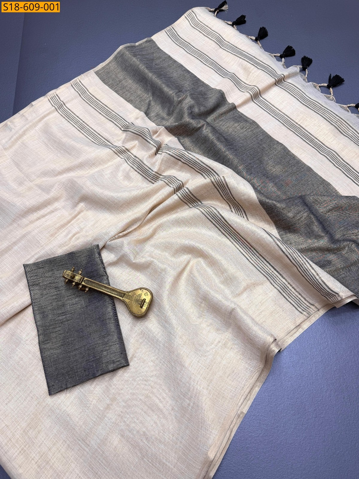 Half White Fancy Mysore  Linen Silk Saree