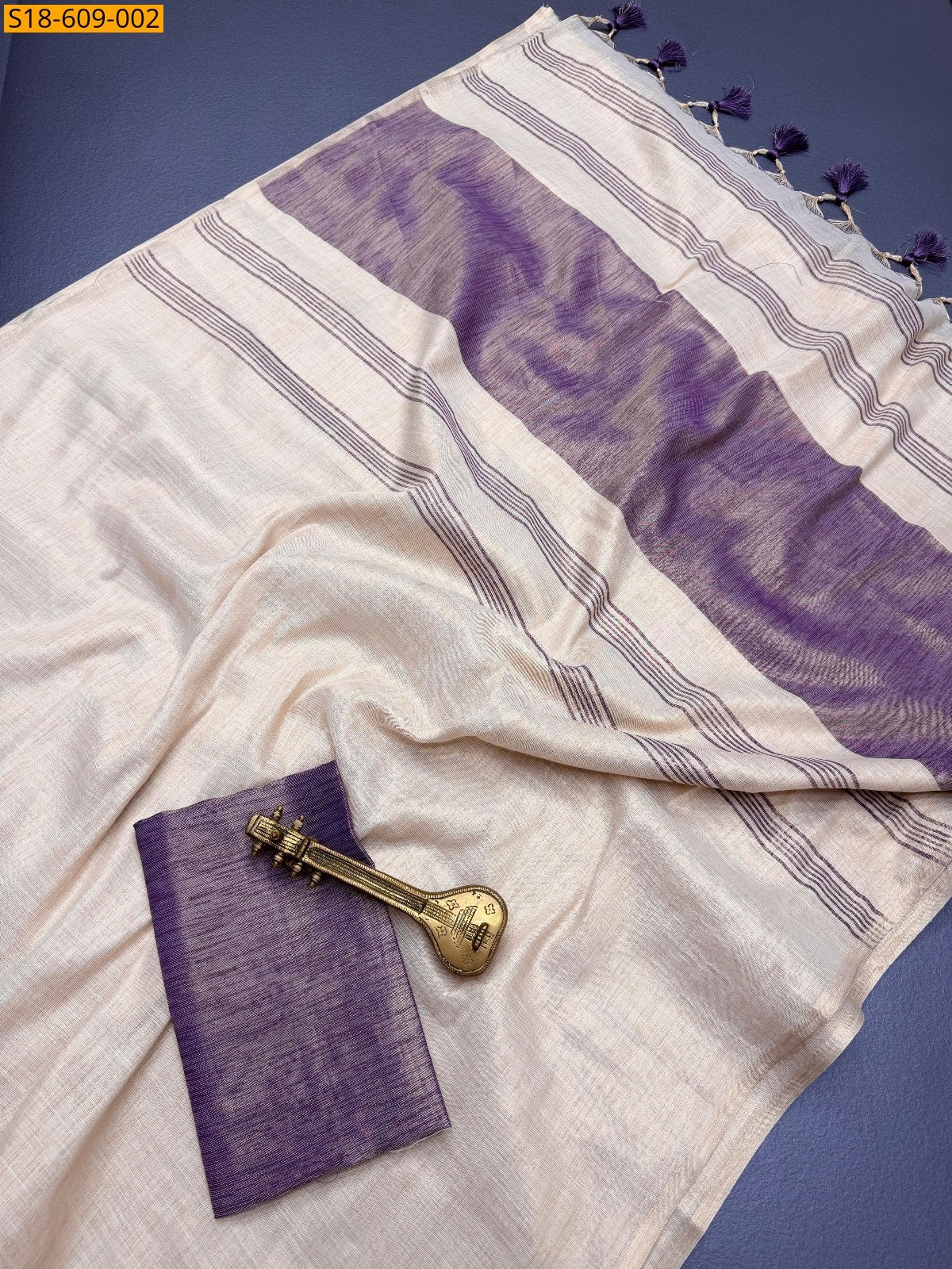 Half White Fancy Mysore  Linen Silk Saree