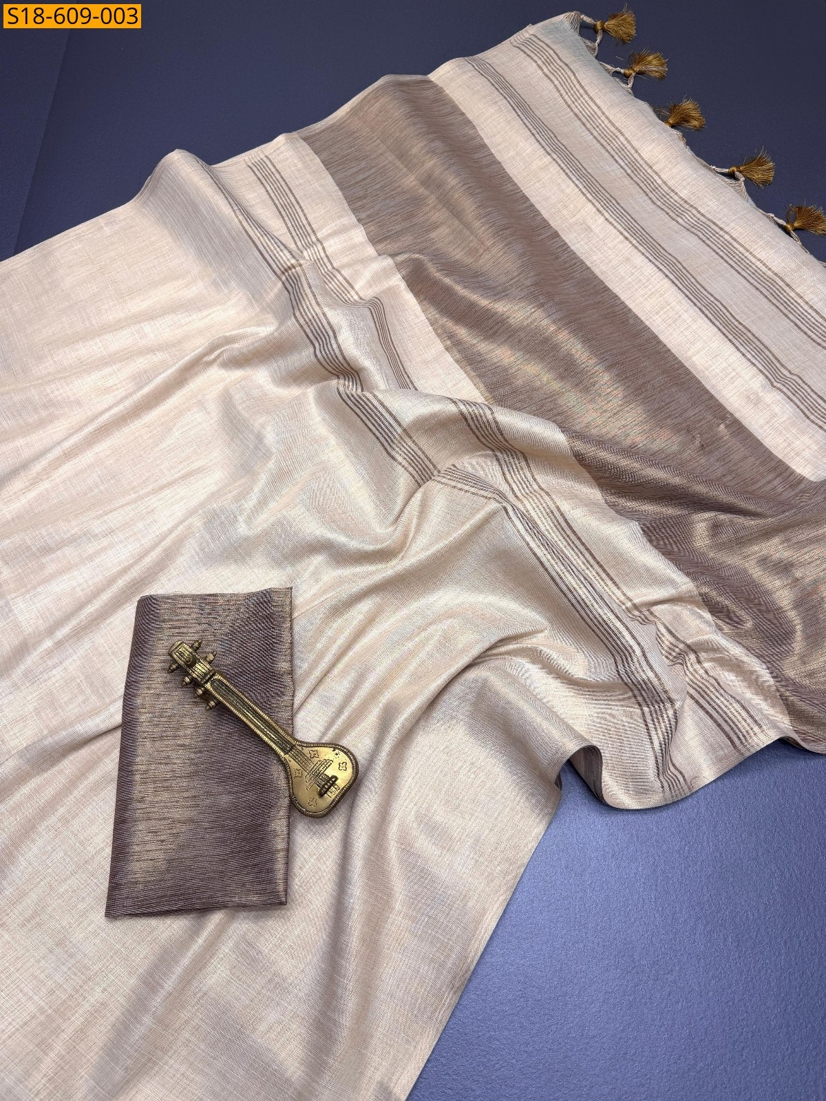 Half White Fancy Mysore  Linen Silk Saree