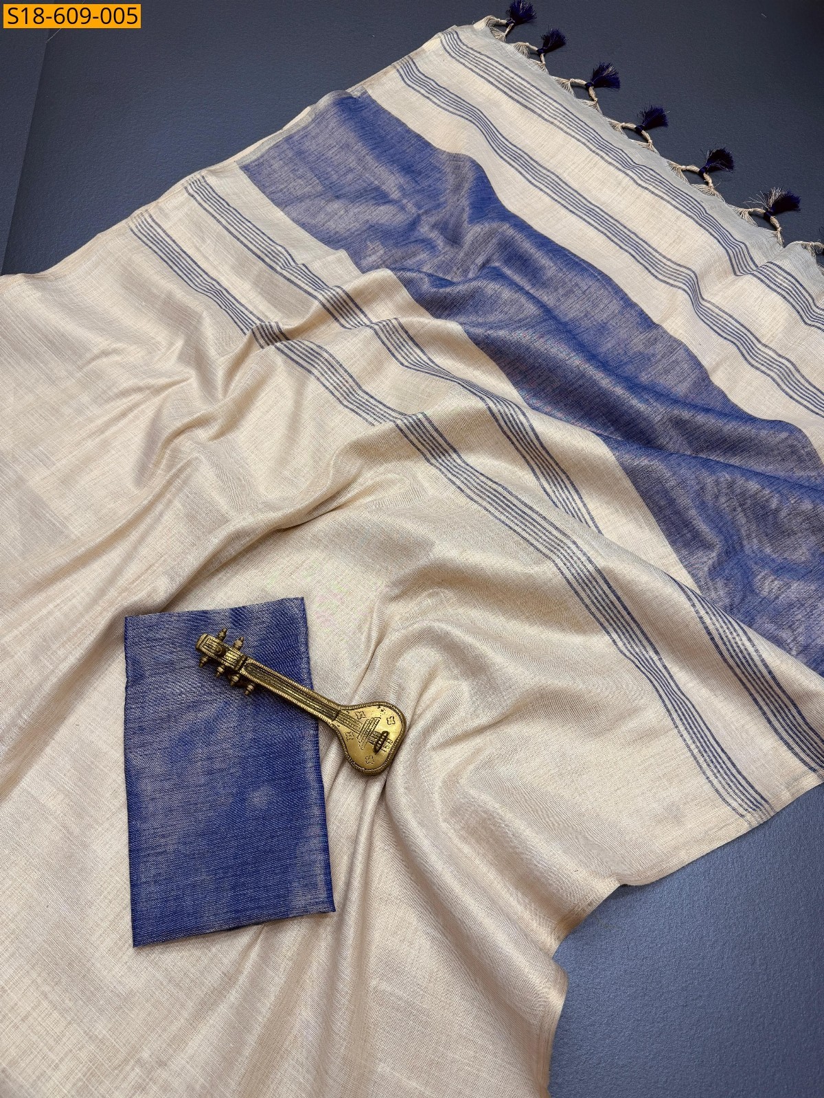 Half White Fancy Mysore  Linen Silk Saree