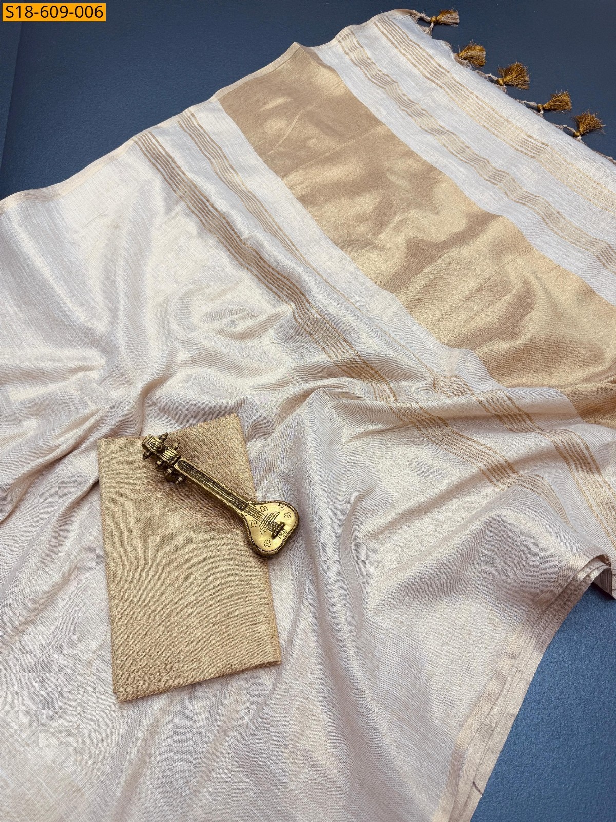 Half White Fancy Mysore  Linen Silk Saree