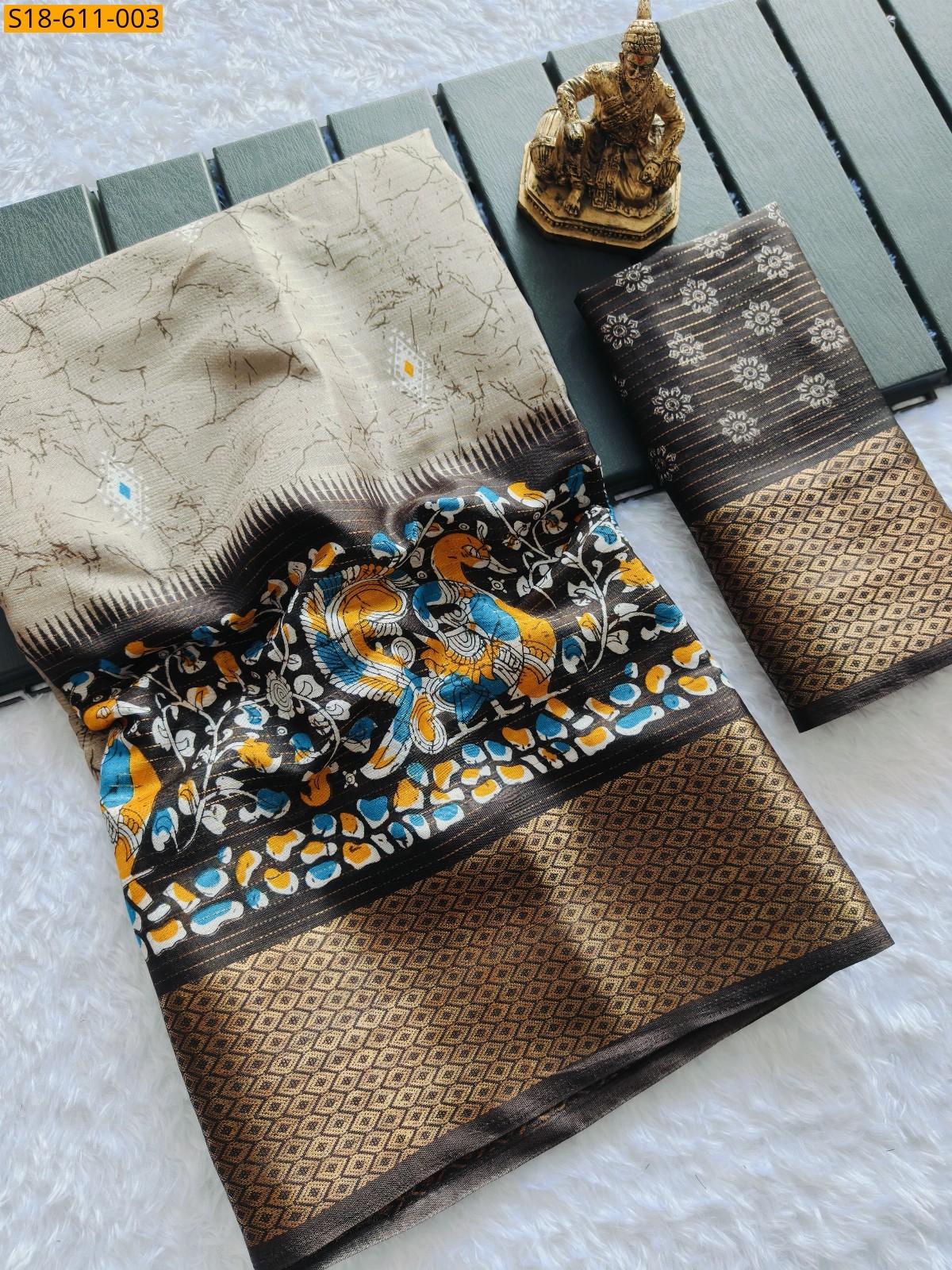 Fancy Matka silk saree - Cream