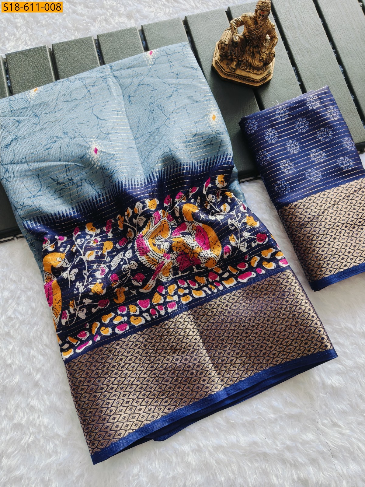 Blue Fancy Matka silk saree