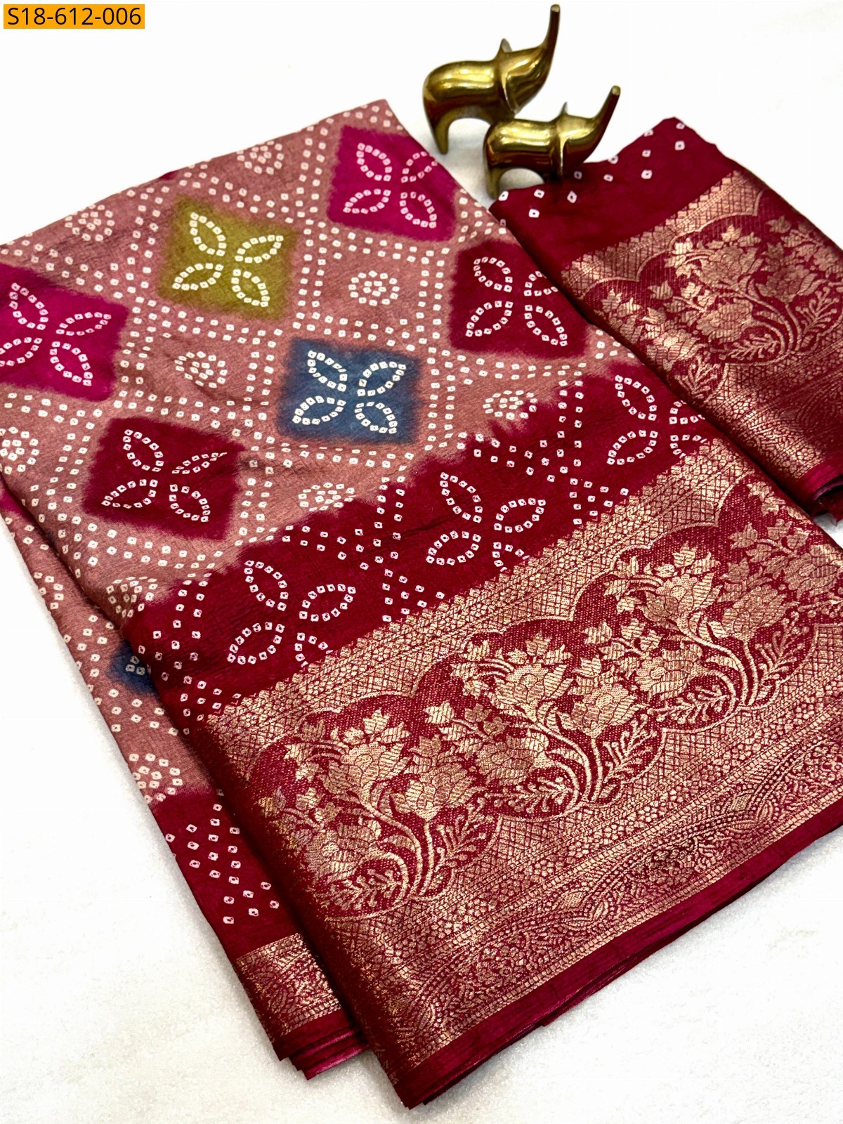 Brick brown Soft Crush Dola Silk Saree