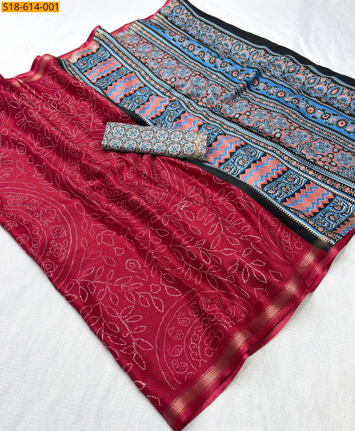 Red Fancy Mulmul Cotton Saree