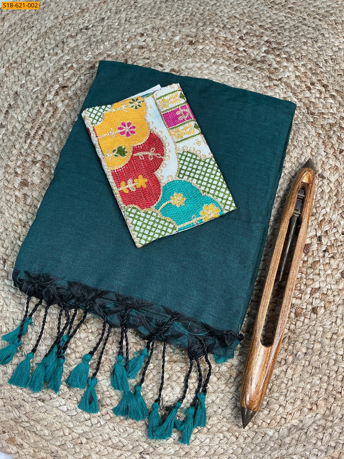 Green Fancy Khadi cotton Saree