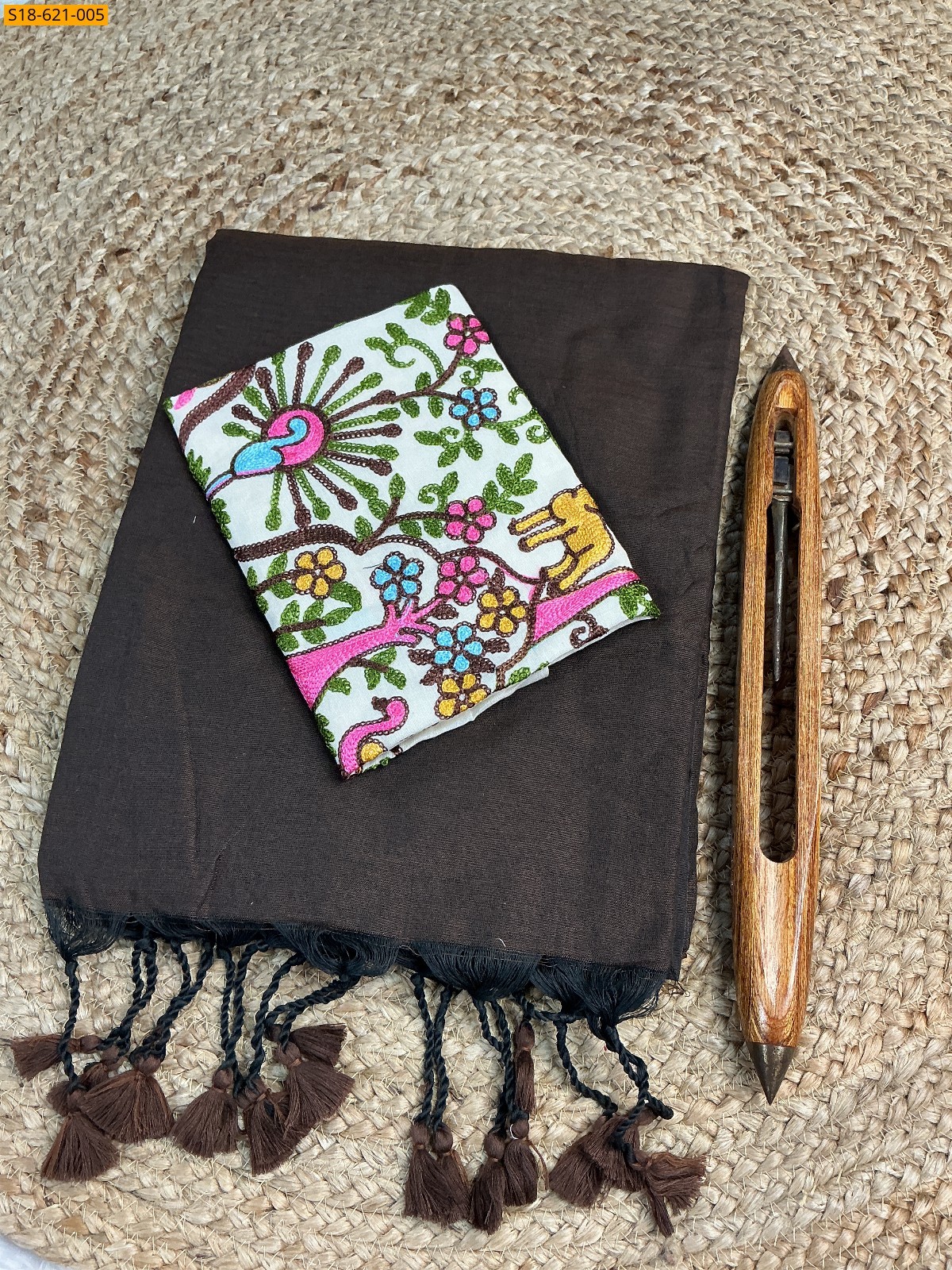 Brown Fancy Khadi cotton Saree