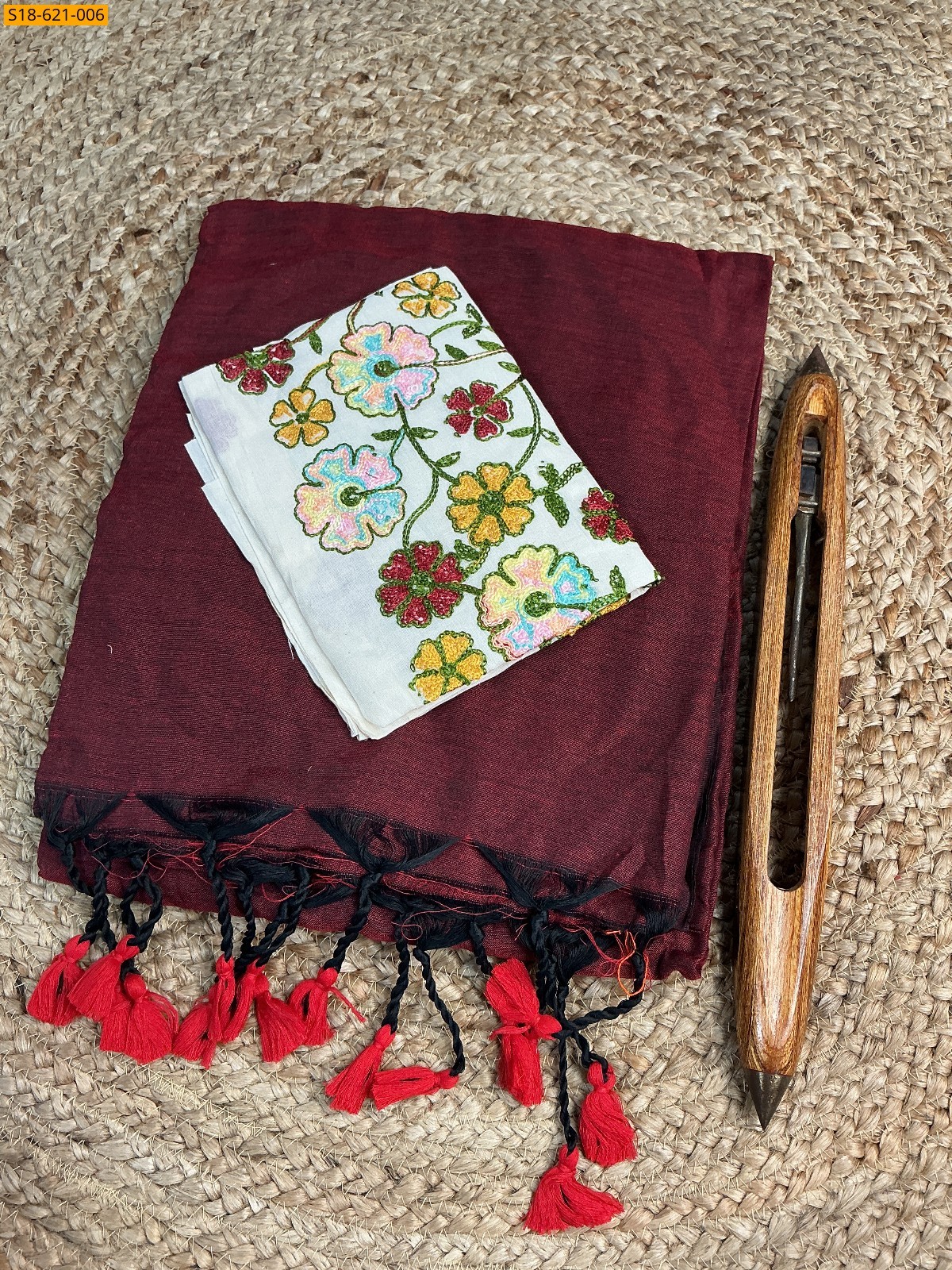 Maroon Fancy Khadi cotton Saree