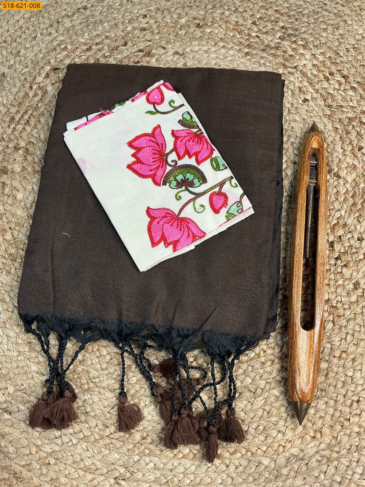 Brown Fancy Khadi cotton Saree