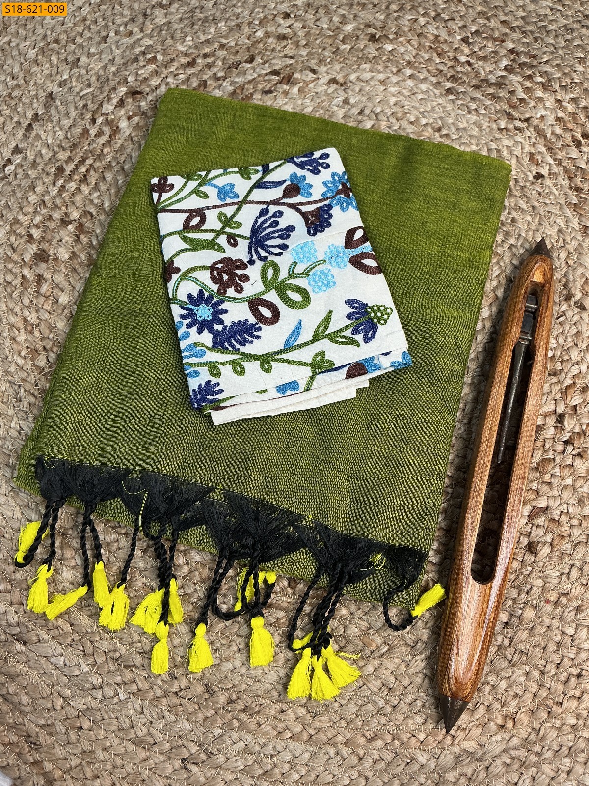 Green Fancy Khadi cotton Saree