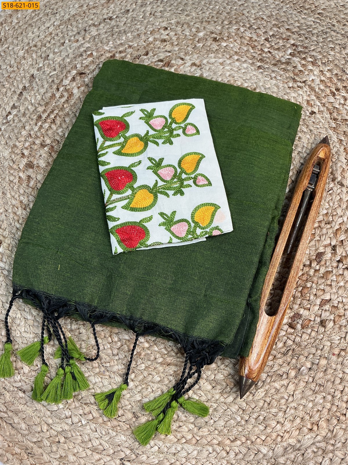 Dark Green Fancy Khadi cotton Saree