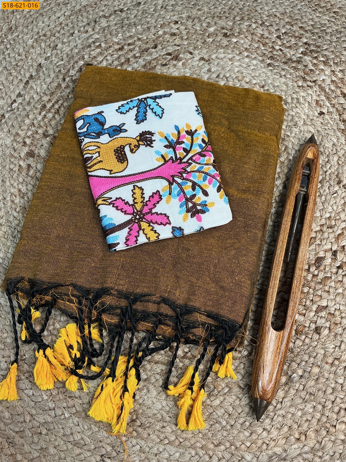 Mustard yellow Fancy Khadi cotton Saree