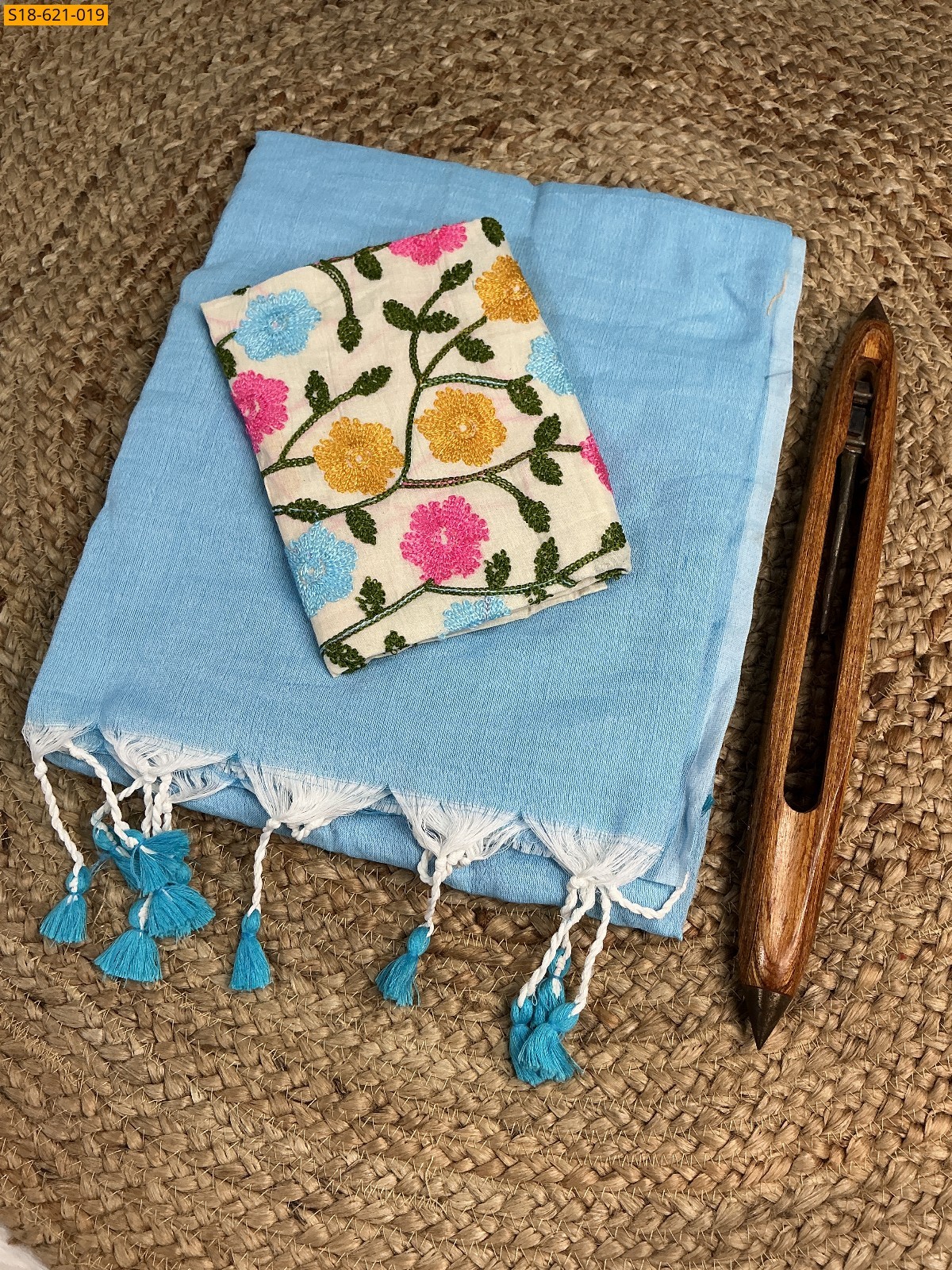 Blue Fancy Khadi cotton Saree