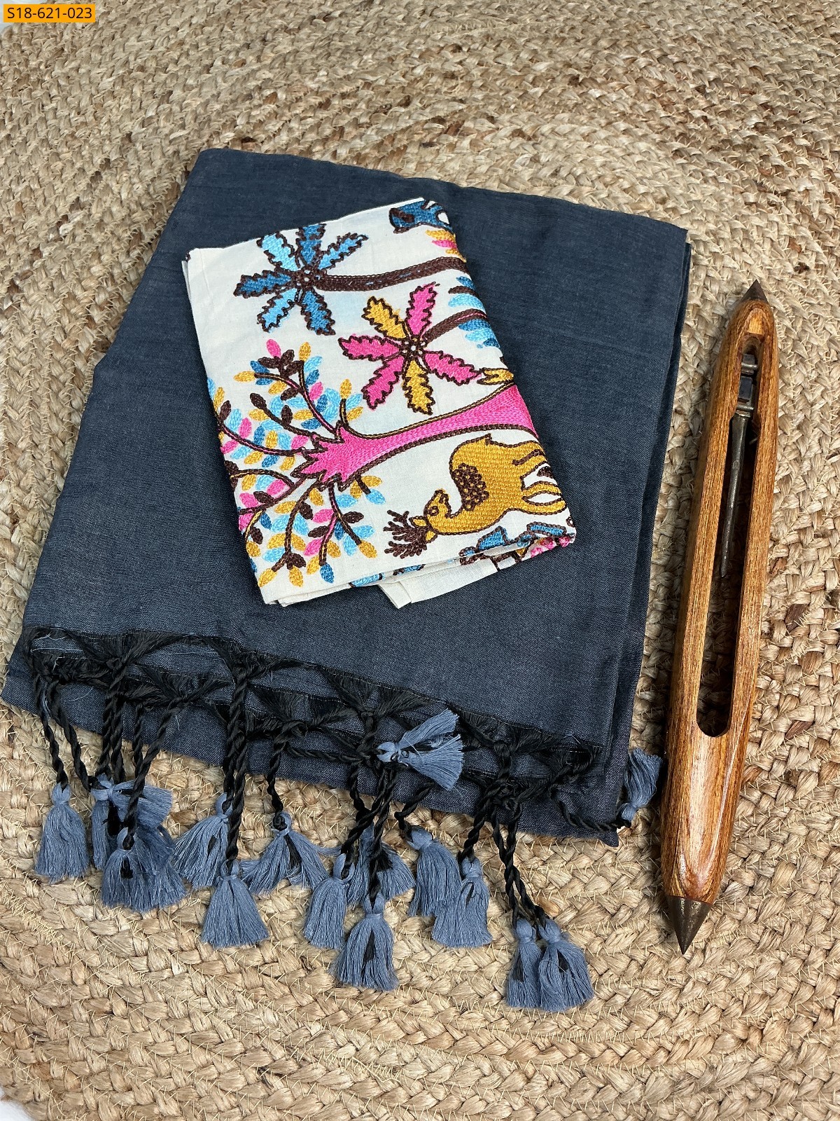 Grey Fancy Khadi cotton Saree