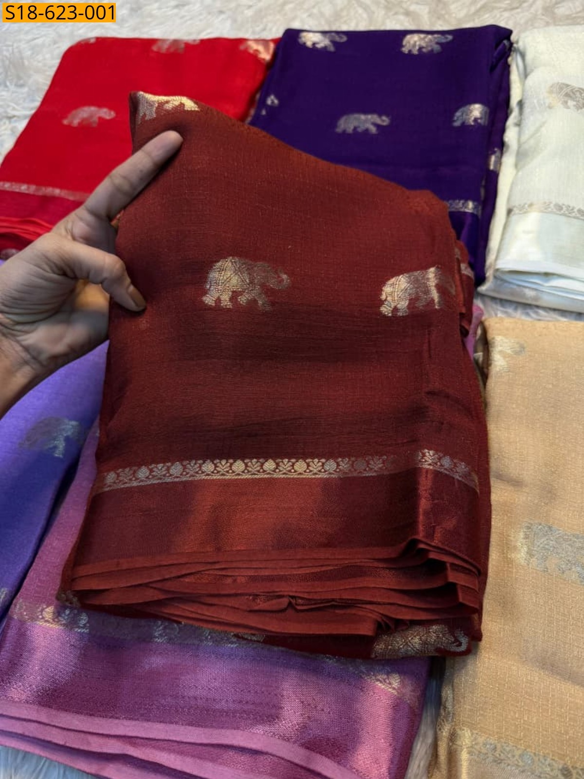 Maroon Viscose jute khadi sarees