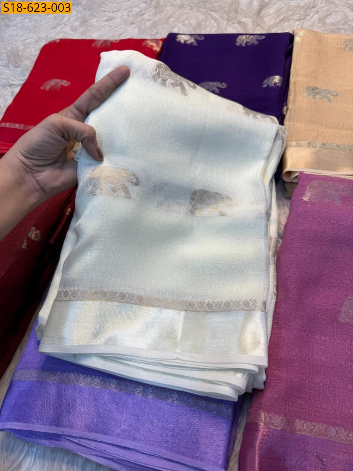 White Viscose jute khadi sarees