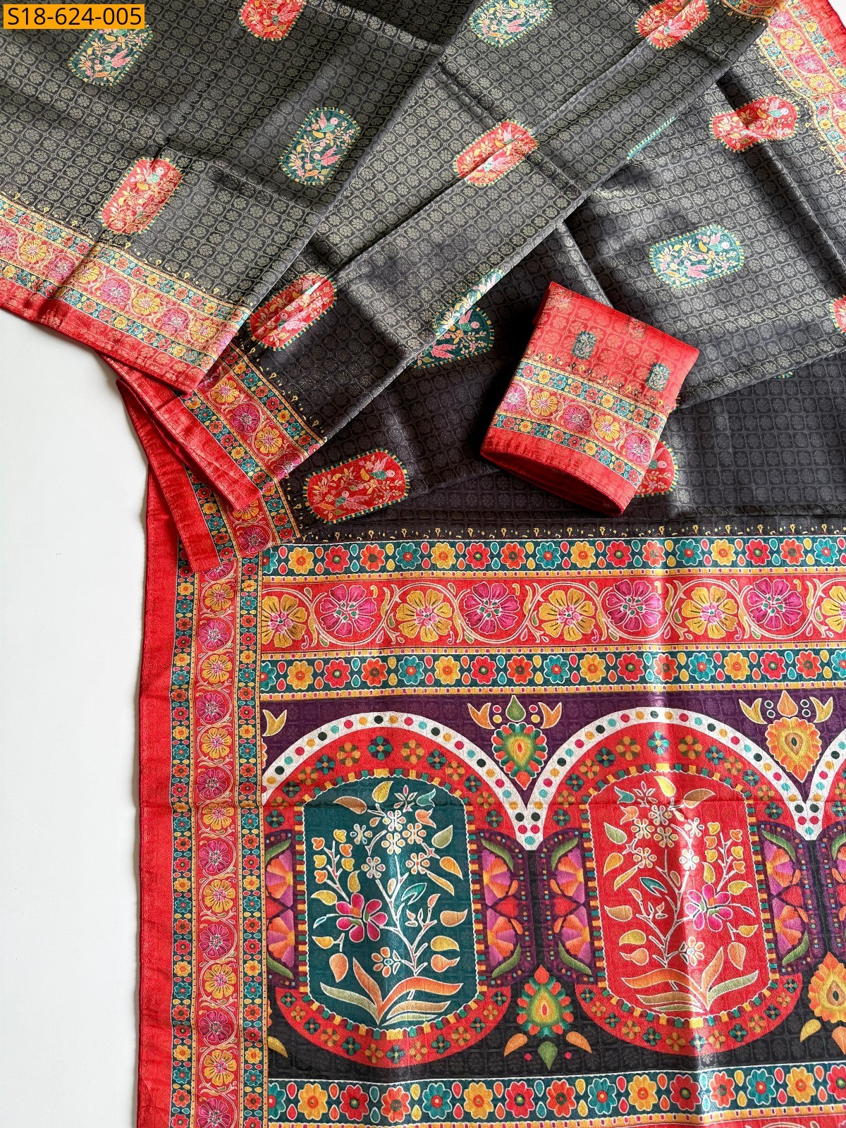 Black Soft silk pashmina print sarees