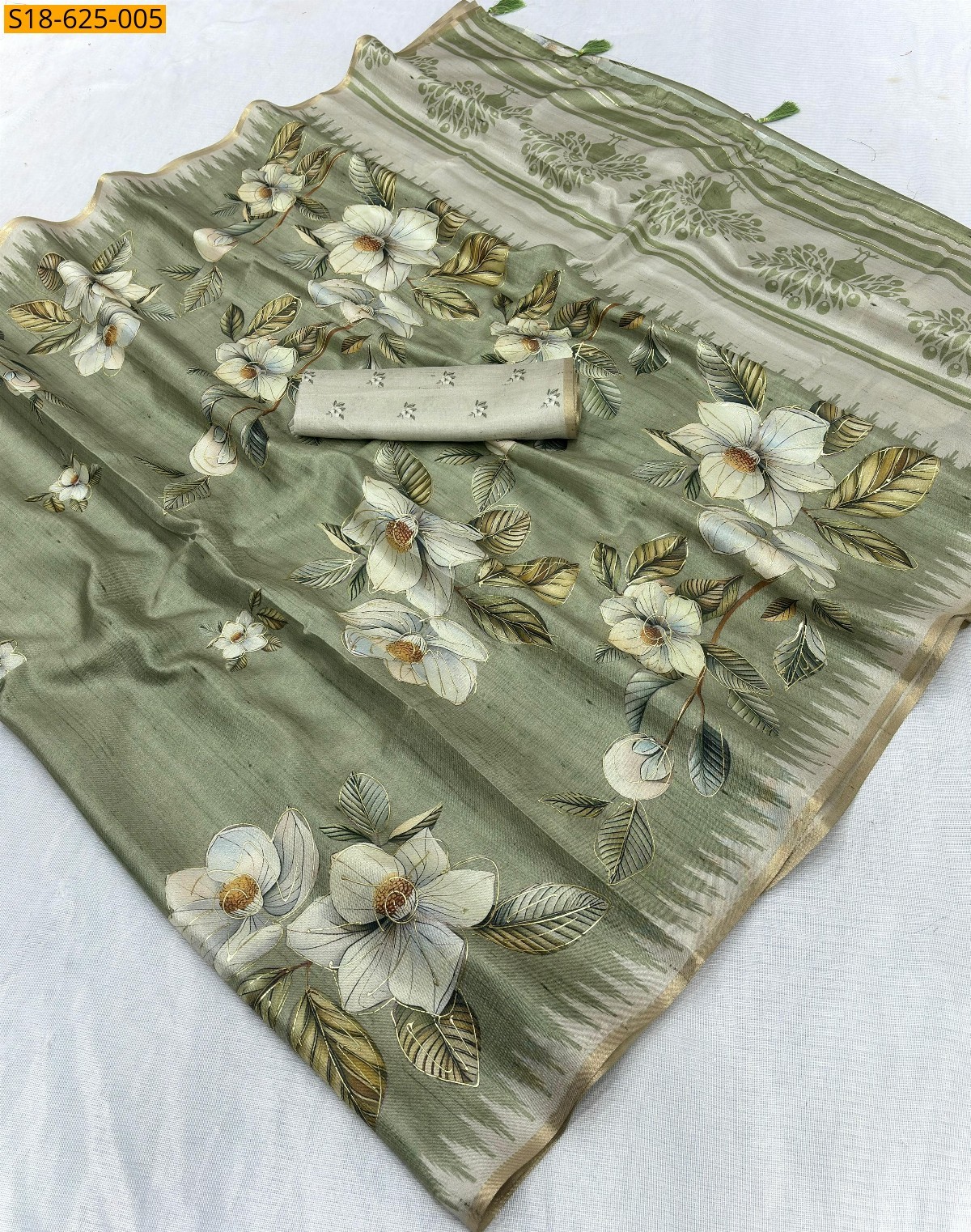 Green Tussar silk sarees