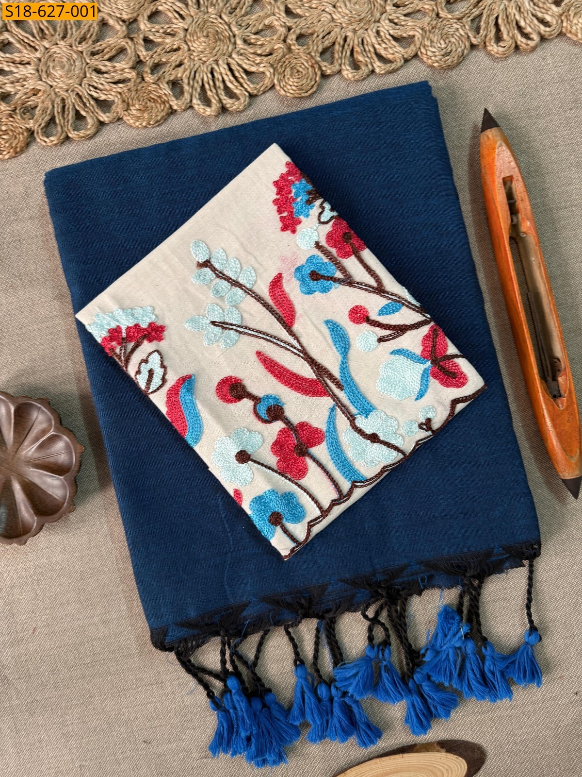 Blue Khadi cotton Saree