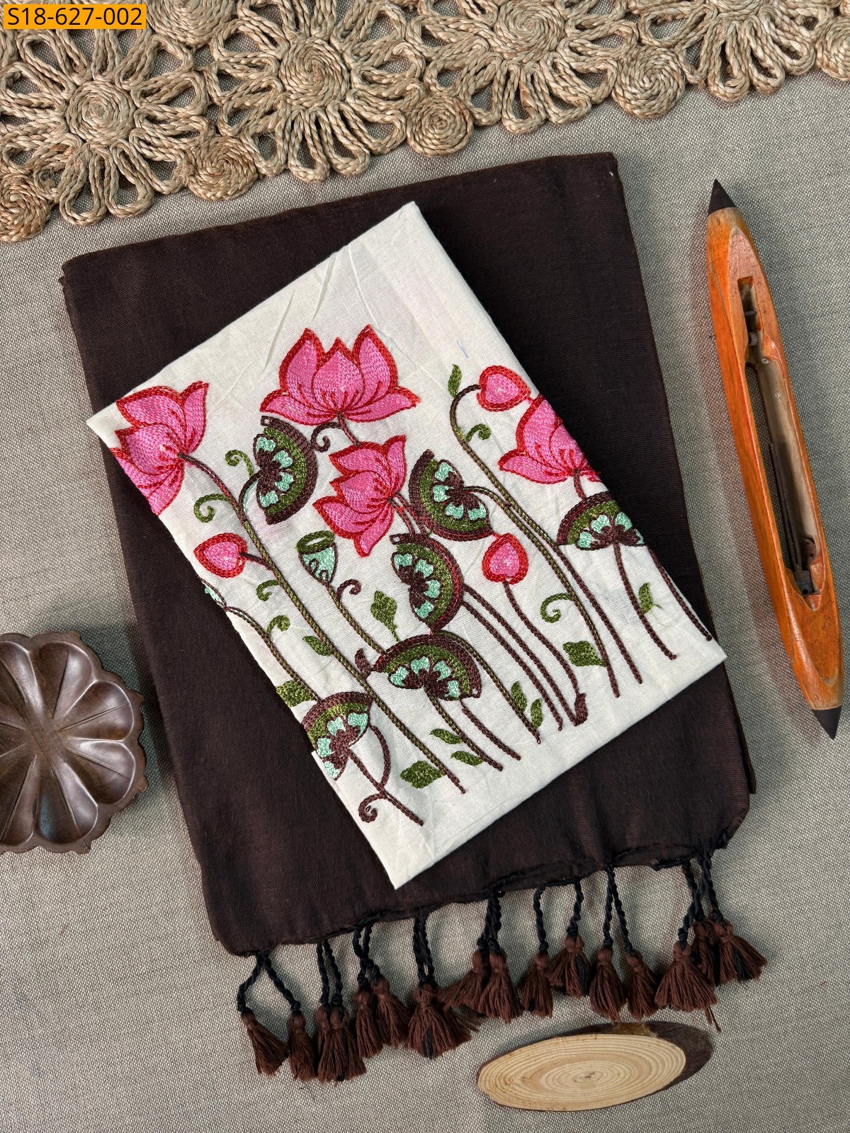 Brown Khadi cotton Saree