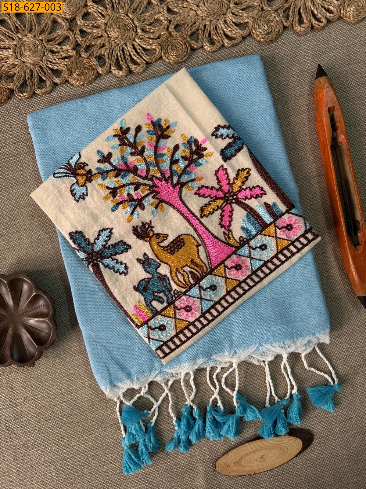 Blue Khadi cotton Saree