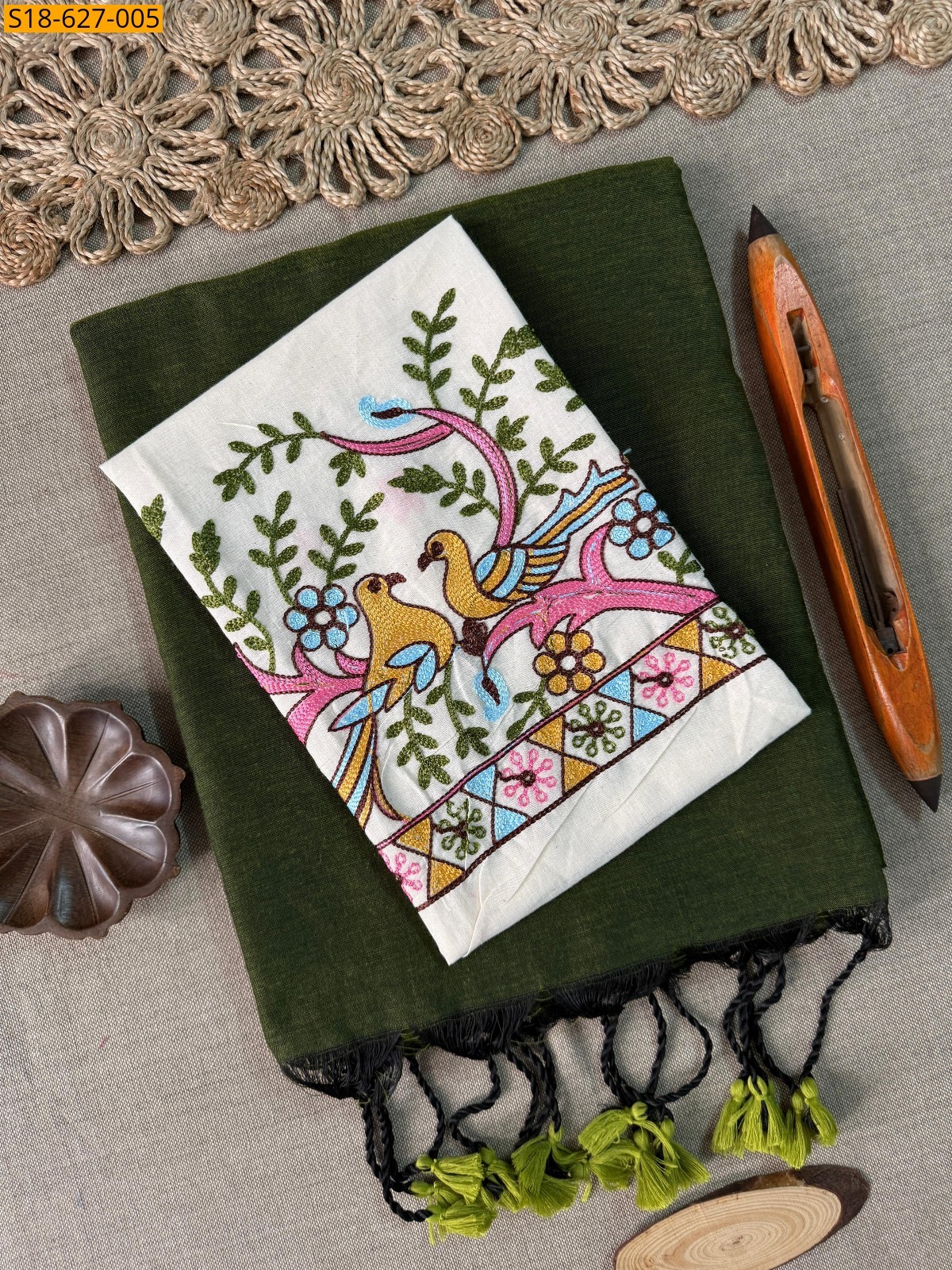 Green Khadi cotton Saree